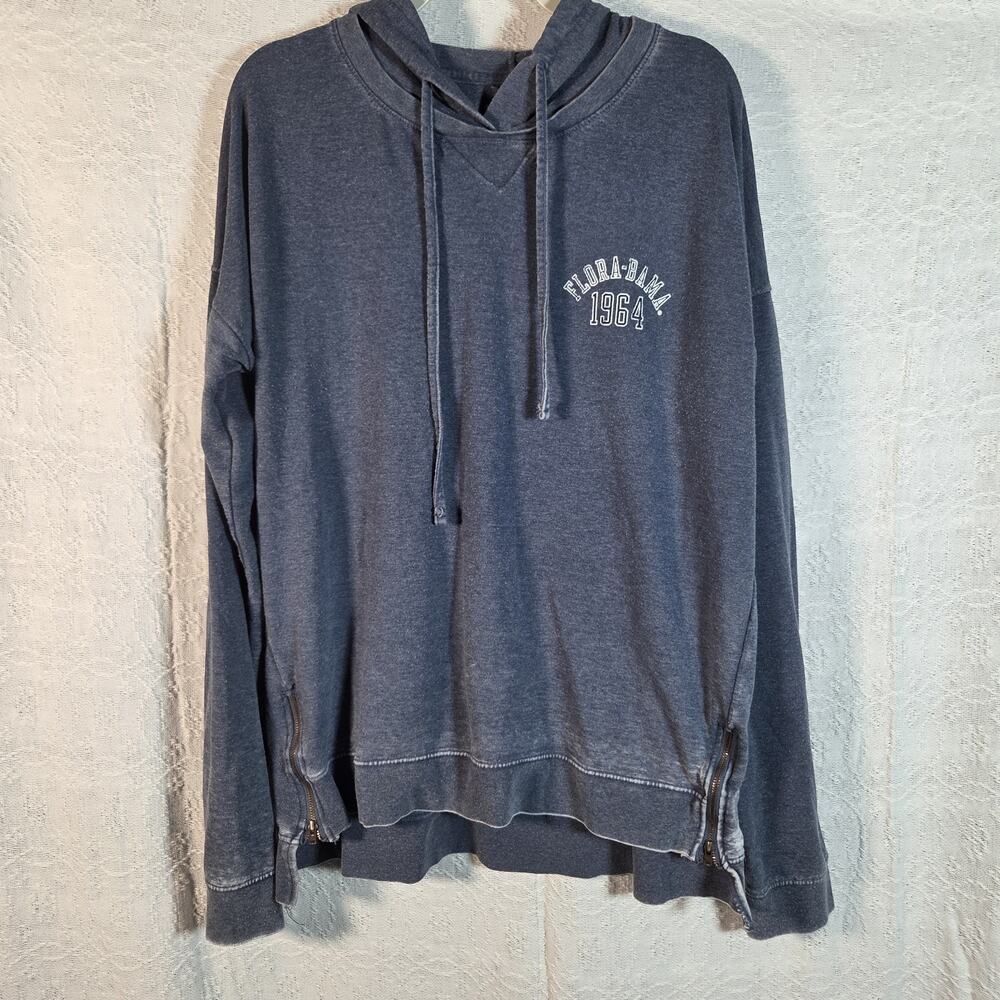 Flora-Bama Hoodie XXXL Blue Pullover Sweatshirt 1964 Graphic Side Zip Hem Casual
